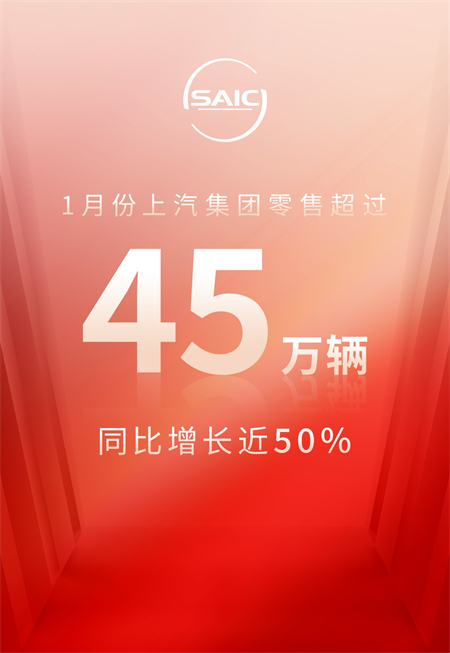 1月份上汽集團零售超45萬輛 同比增長(cháng)近50%